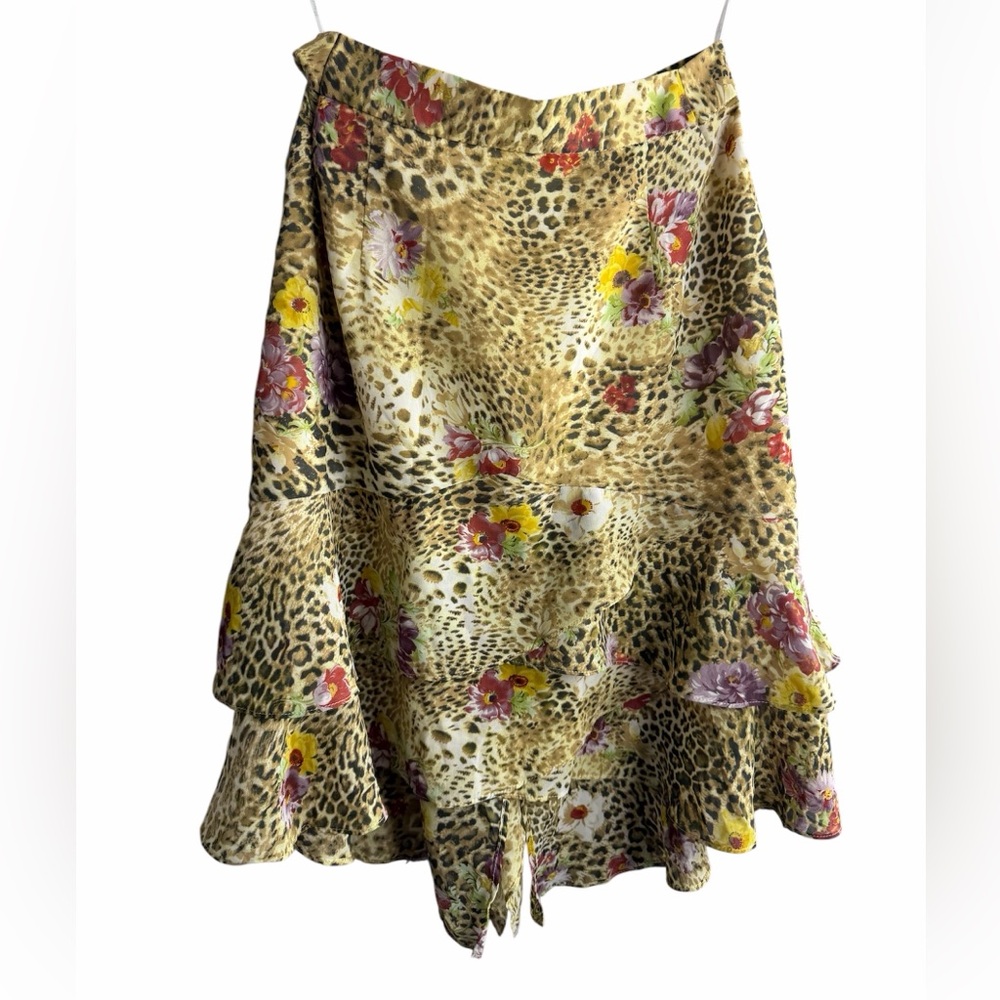 Y2K Joseph Ribkoff Leopard & Floral Tiered Skirt in Yellow - Picture 1 of 5